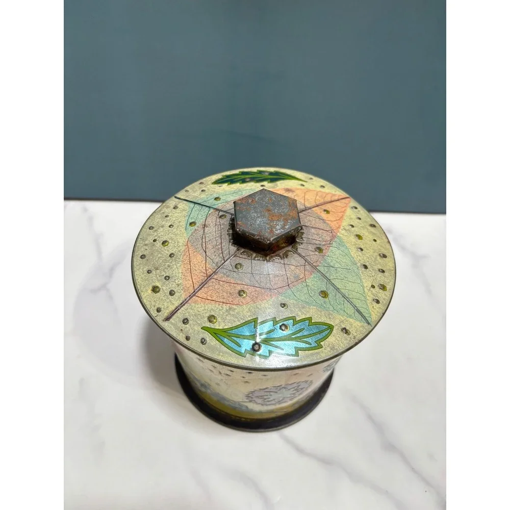 Vintage Baret Ware Art Grace Tin Canister Made in England Botanical Leaf Design